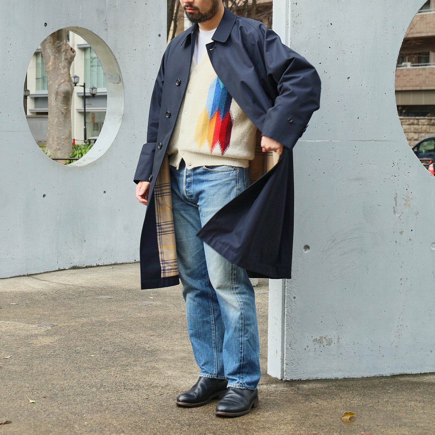 SINGLE RAGLAN COAT GABARDINE NAVY