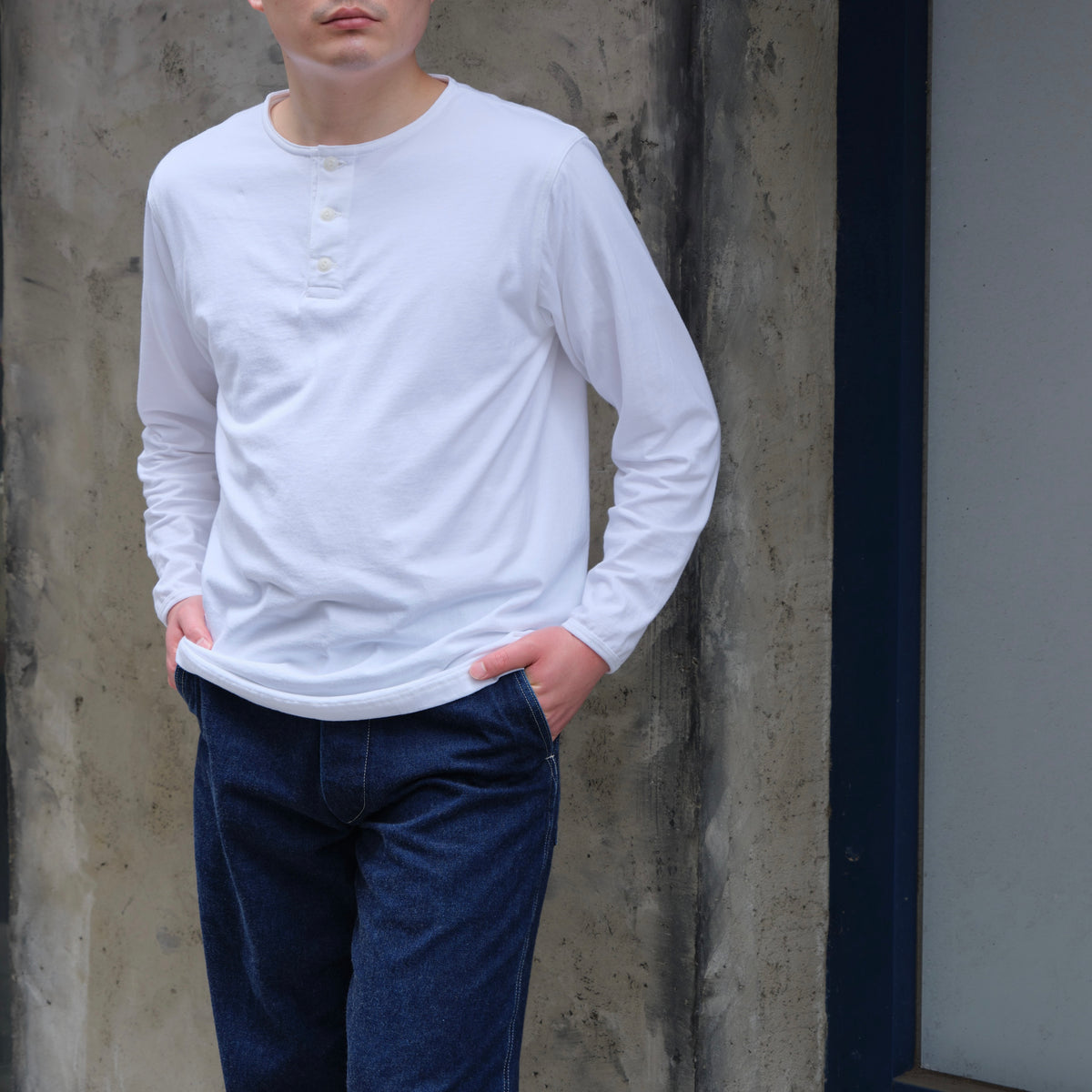 BIG YANK HENLEY NECK TEE L/S WHITE