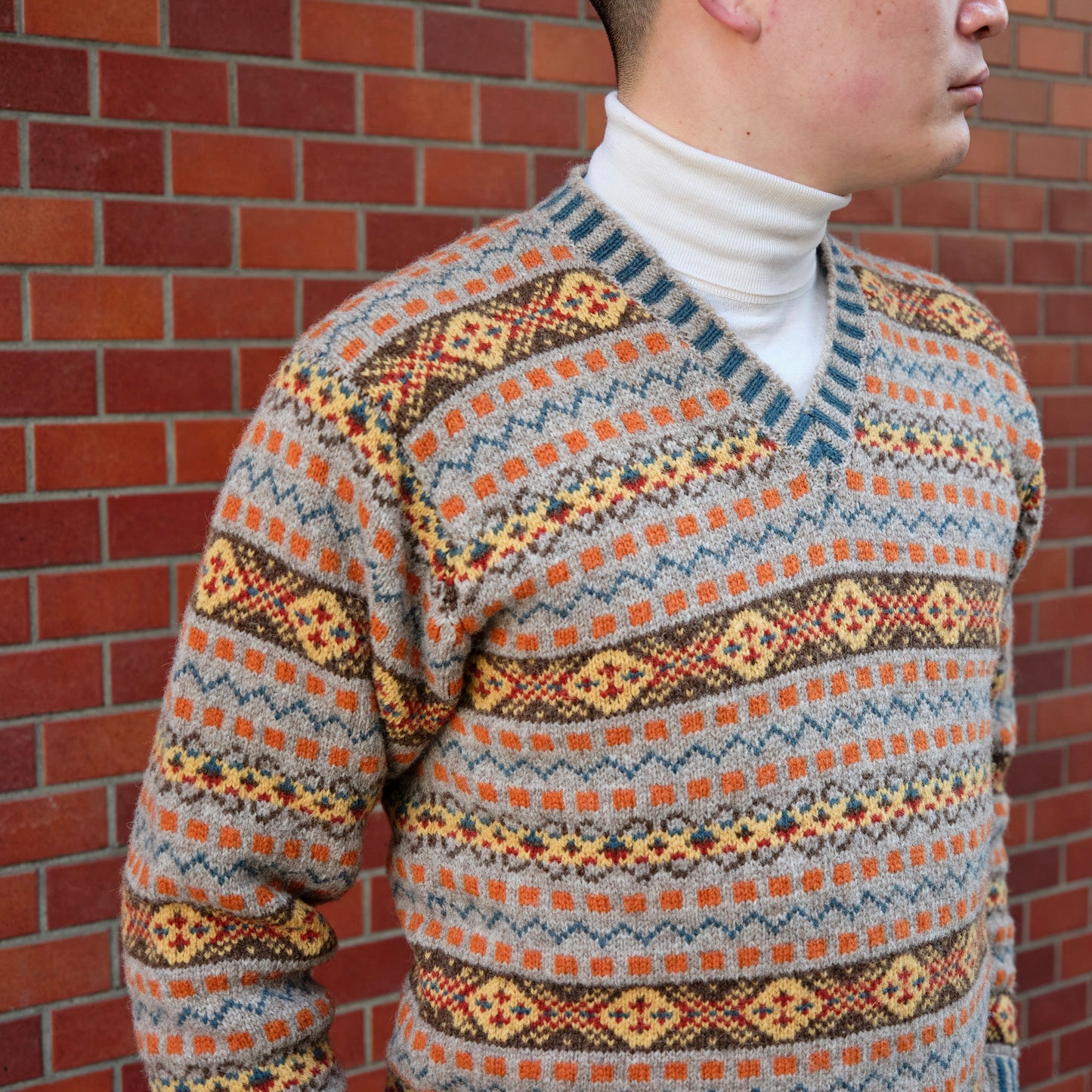 V-NECK FAIR ISLE SWEATER YOUNG PRINCE OF WALES