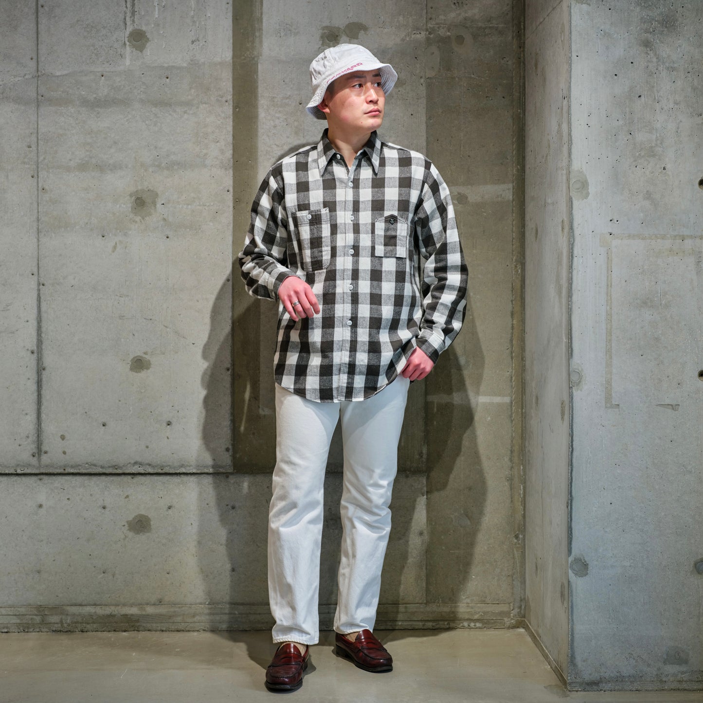 BIG YANK Y1945 SHRITS FLANNEL BROCK CHECK WHITE