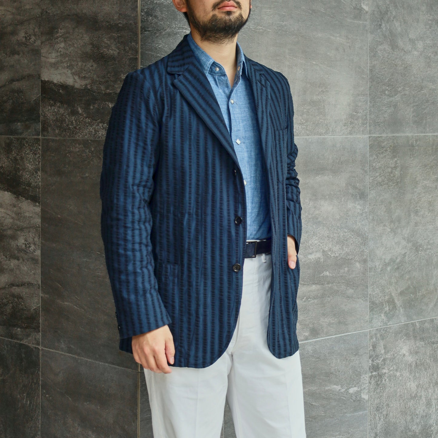 【NAGOYA LIMITED】DIOGENE WIDE SEERSUCKER GREEN STRIPE