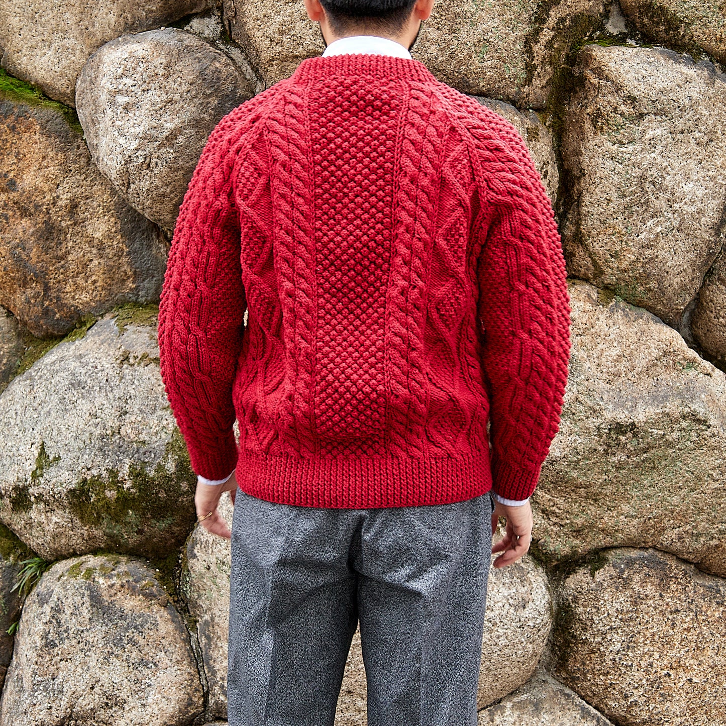 ATHENA DESIGNS for ANATOMICA ARAN SWEATER CREW NECK RED