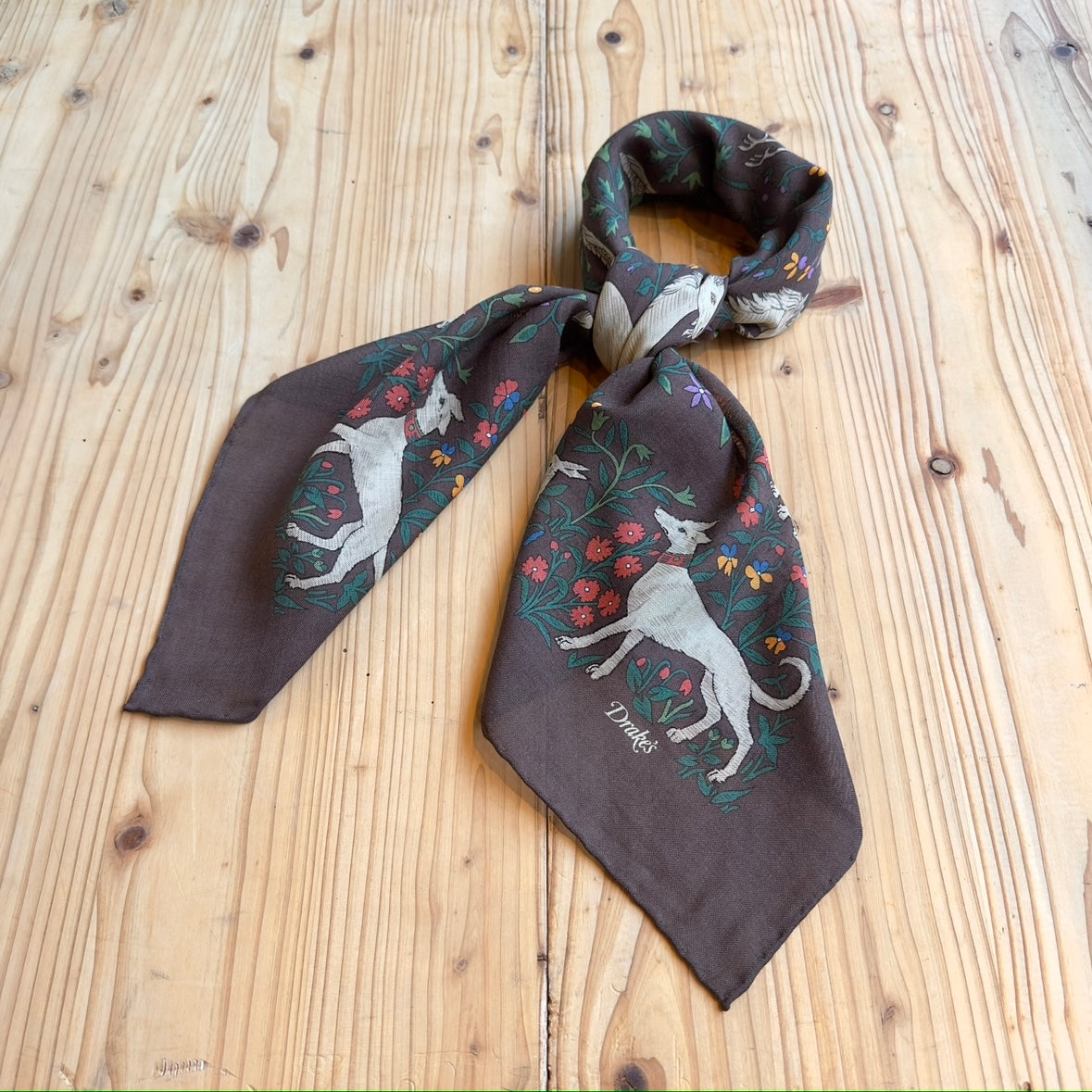 DRAKE'S SQUARE SCARF UNICORN BROWN