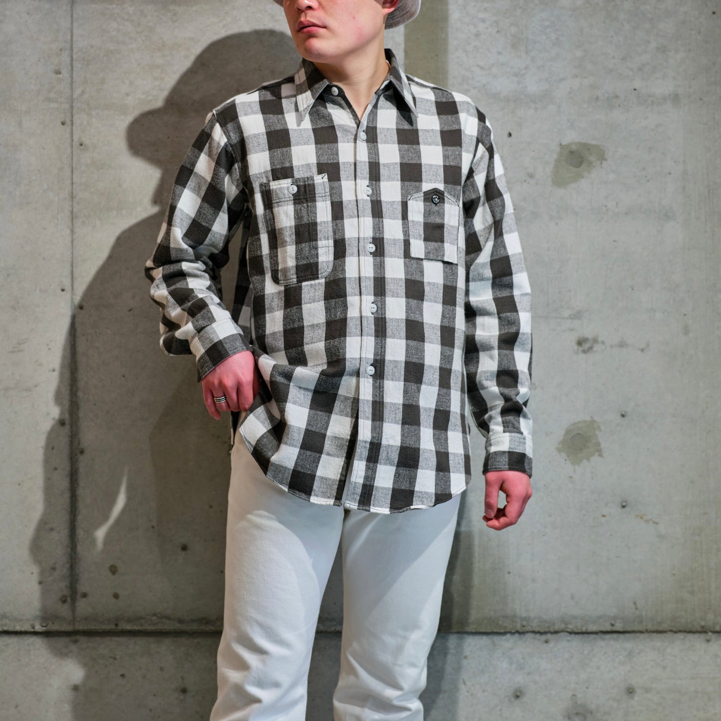 BIG YANK Y1945 SHRITS FLANNEL BROCK CHECK WHITE