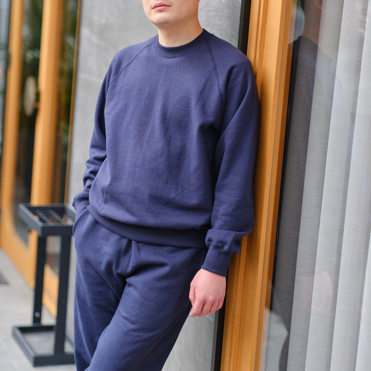 SWEAT SHIRTS RAGLAN SLEEVE CREW NECK NAVY