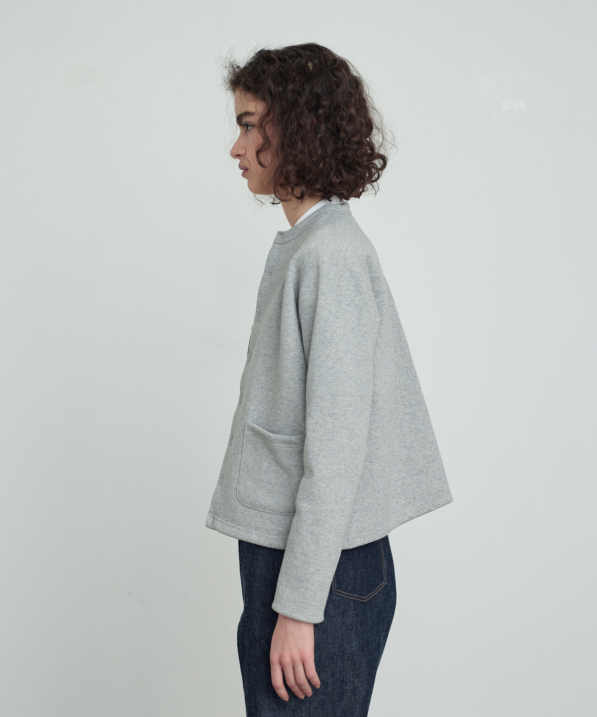 SWEAT CARDIGAN CREW NECK GRAY