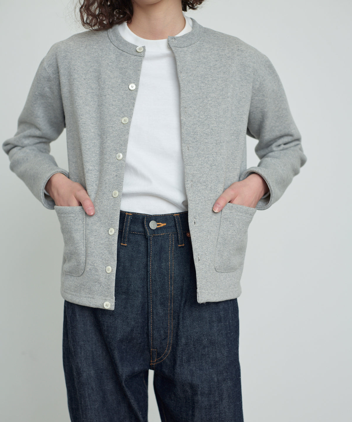 SWEAT CARDIGAN CREW NECK GRAY