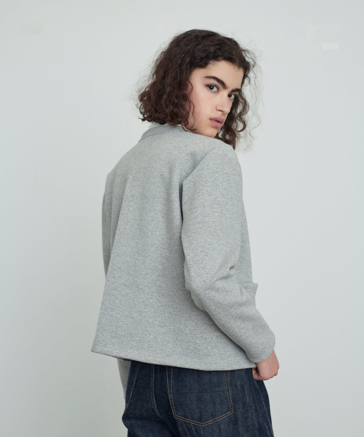 SWEAT CARDIGAN CREW NECK GRAY