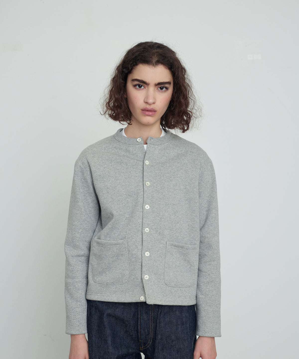 SWEAT CARDIGAN CREW NECK GRAY