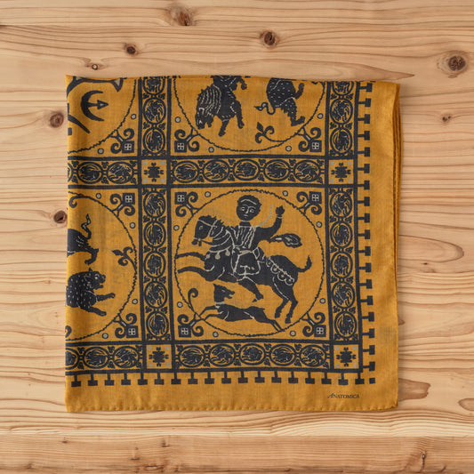 SQUARE SCARF MOSAIC ANIMALS SAFFRON