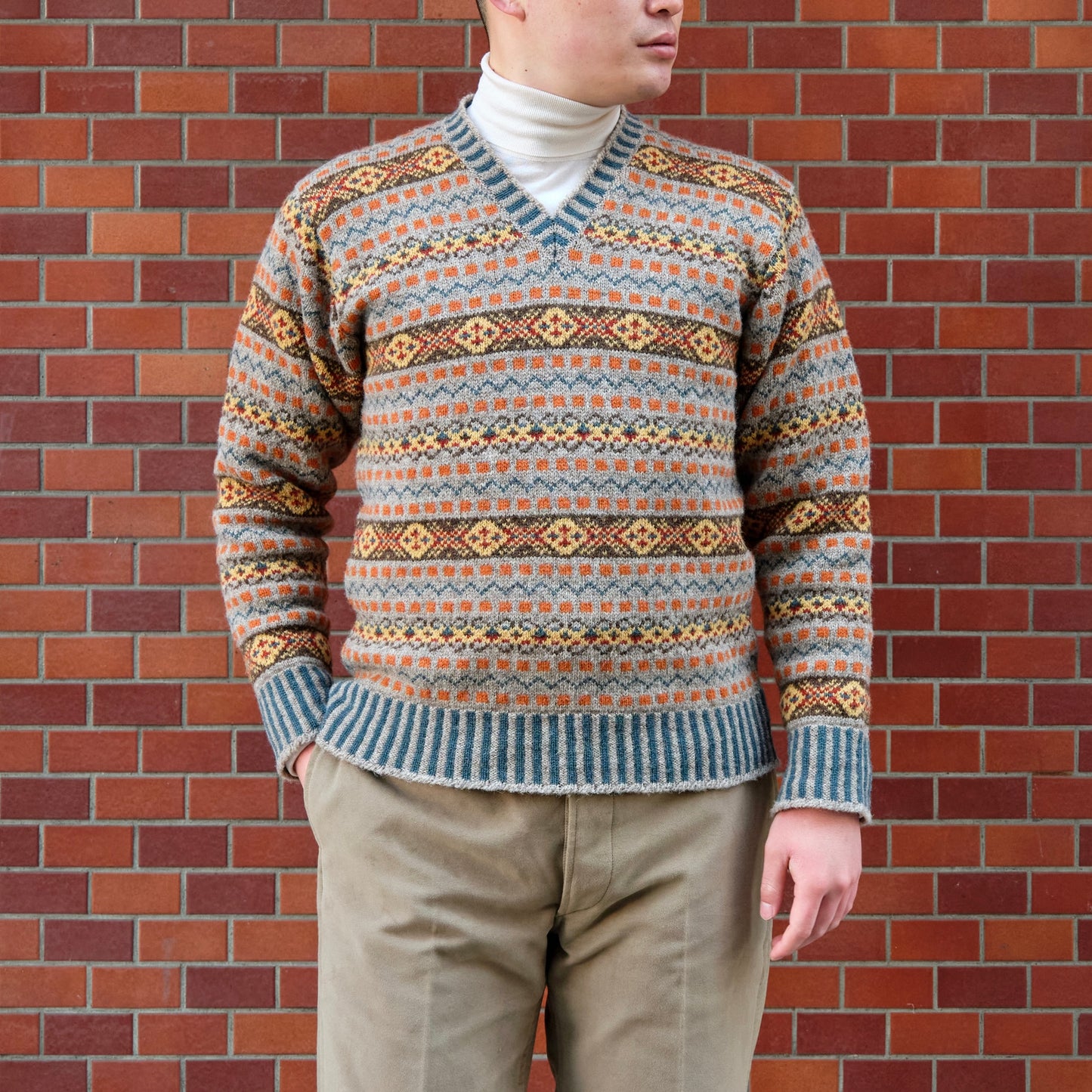 V-NECK FAIR ISLE SWEATER YOUNG PRINCE OF WALES