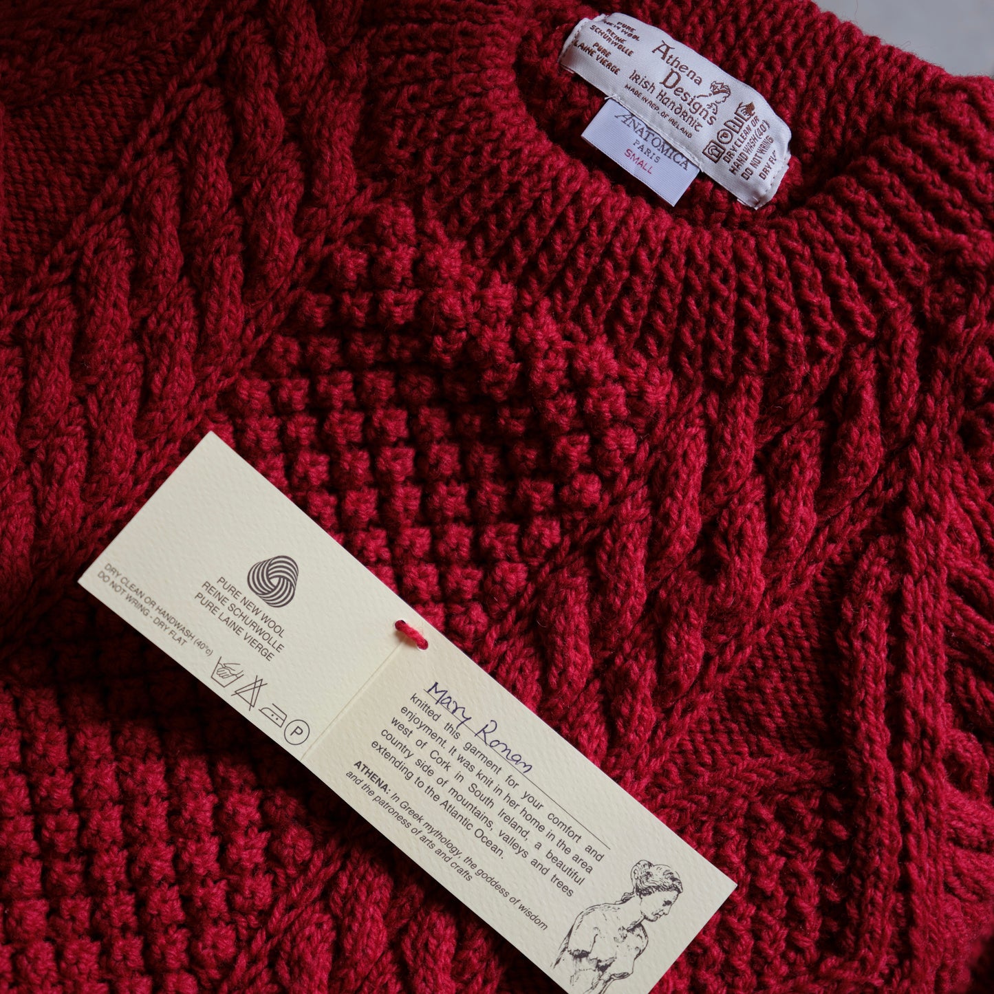 ATHENA DESIGNS for ANATOMICA ARAN SWEATER CREW NECK RED
