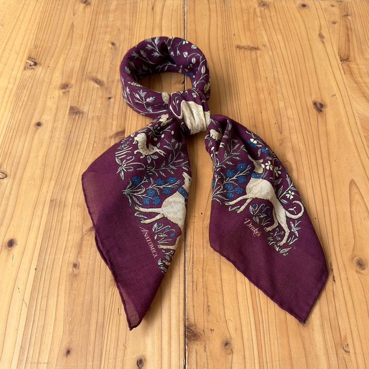 DRAKE'S SQUARE SCARF UNICORN BURGUNDY