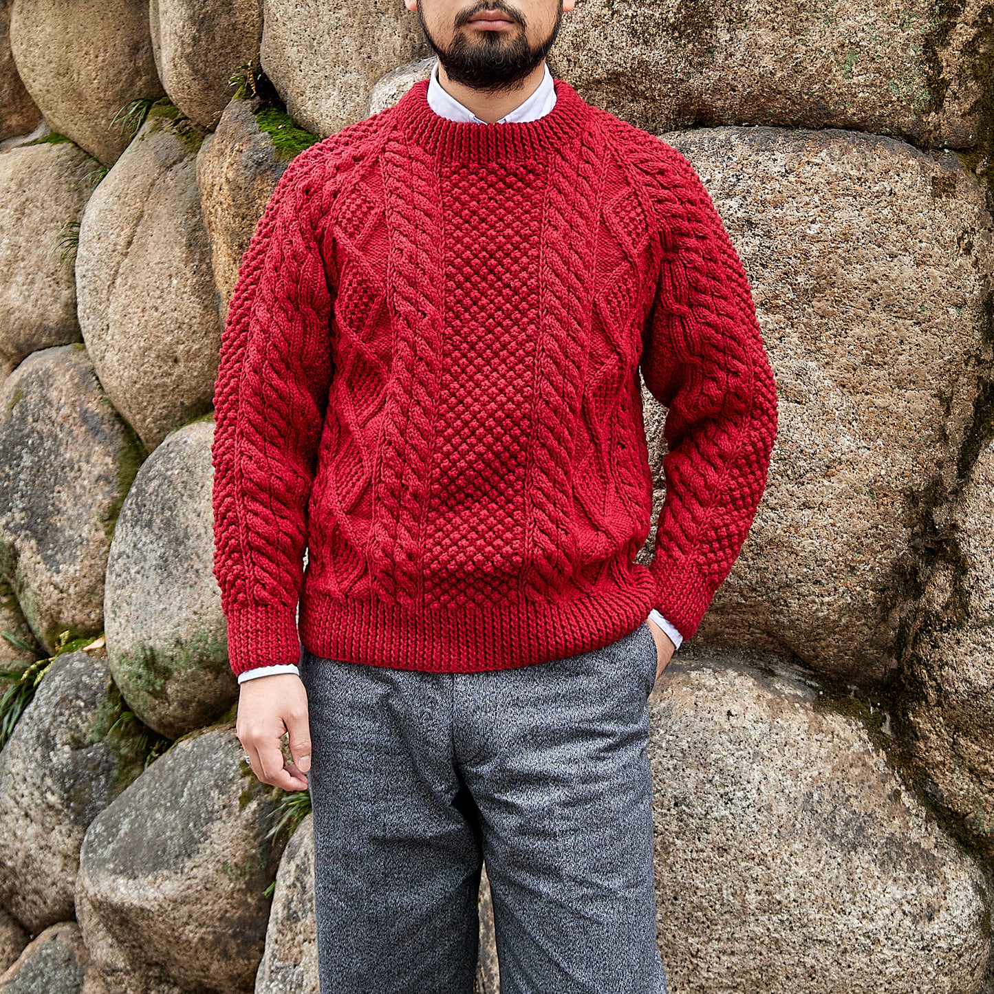ATHENA DESIGNS for ANATOMICA ARAN SWEATER CREW NECK RED