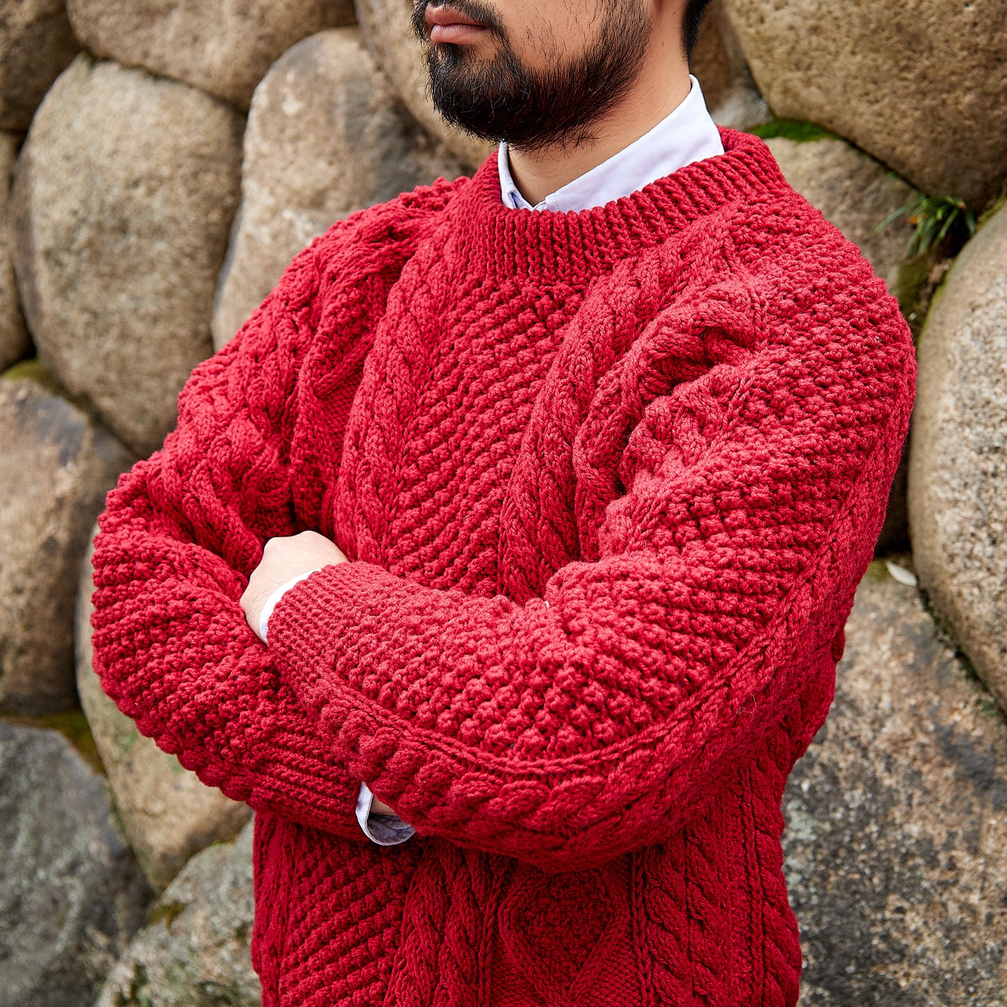 ATHENA DESIGNS for ANATOMICA ARAN SWEATER CREW NECK RED