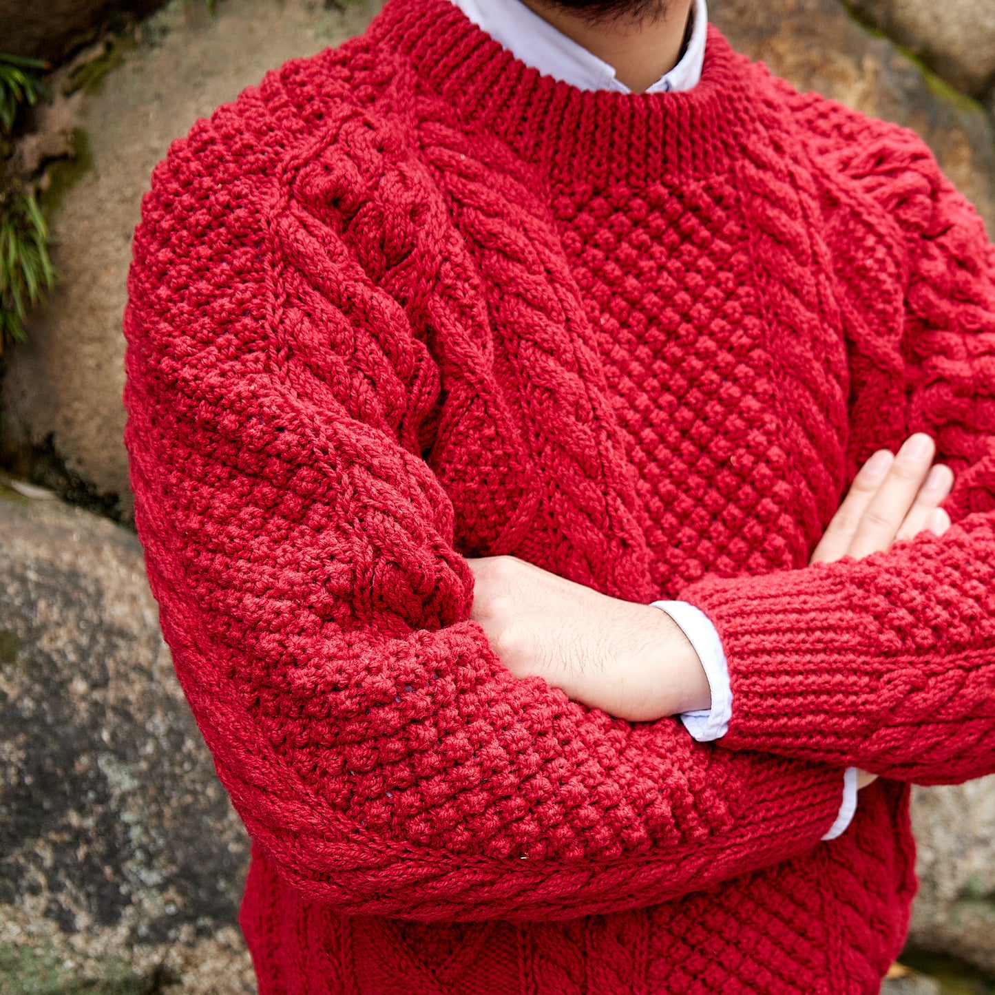 ATHENA DESIGNS for ANATOMICA ARAN SWEATER CREW NECK RED