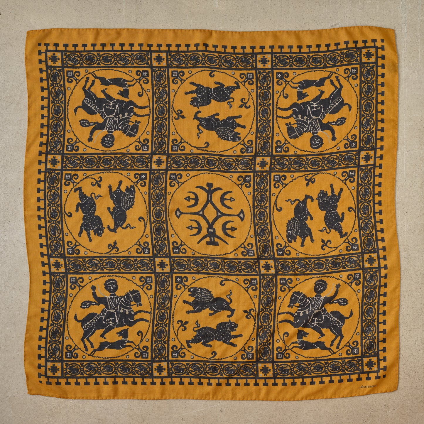SQUARE SCARF MOSAIC ANIMALS SAFFRON