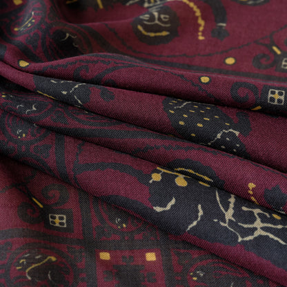 SQUARE SCARF MOSAIC ANIMALS BURGUNDY
