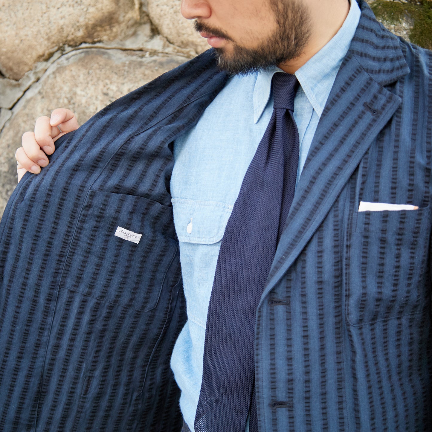 【NAGOYA LIMITED】DIOGENE WIDE SEERSUCKER GREEN STRIPE