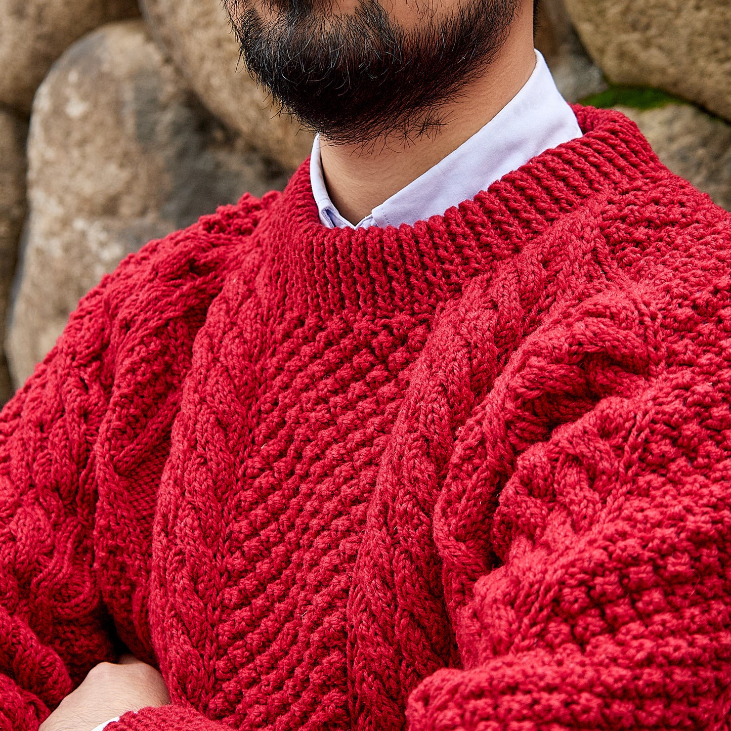 ATHENA DESIGNS for ANATOMICA ARAN SWEATER CREW NECK RED