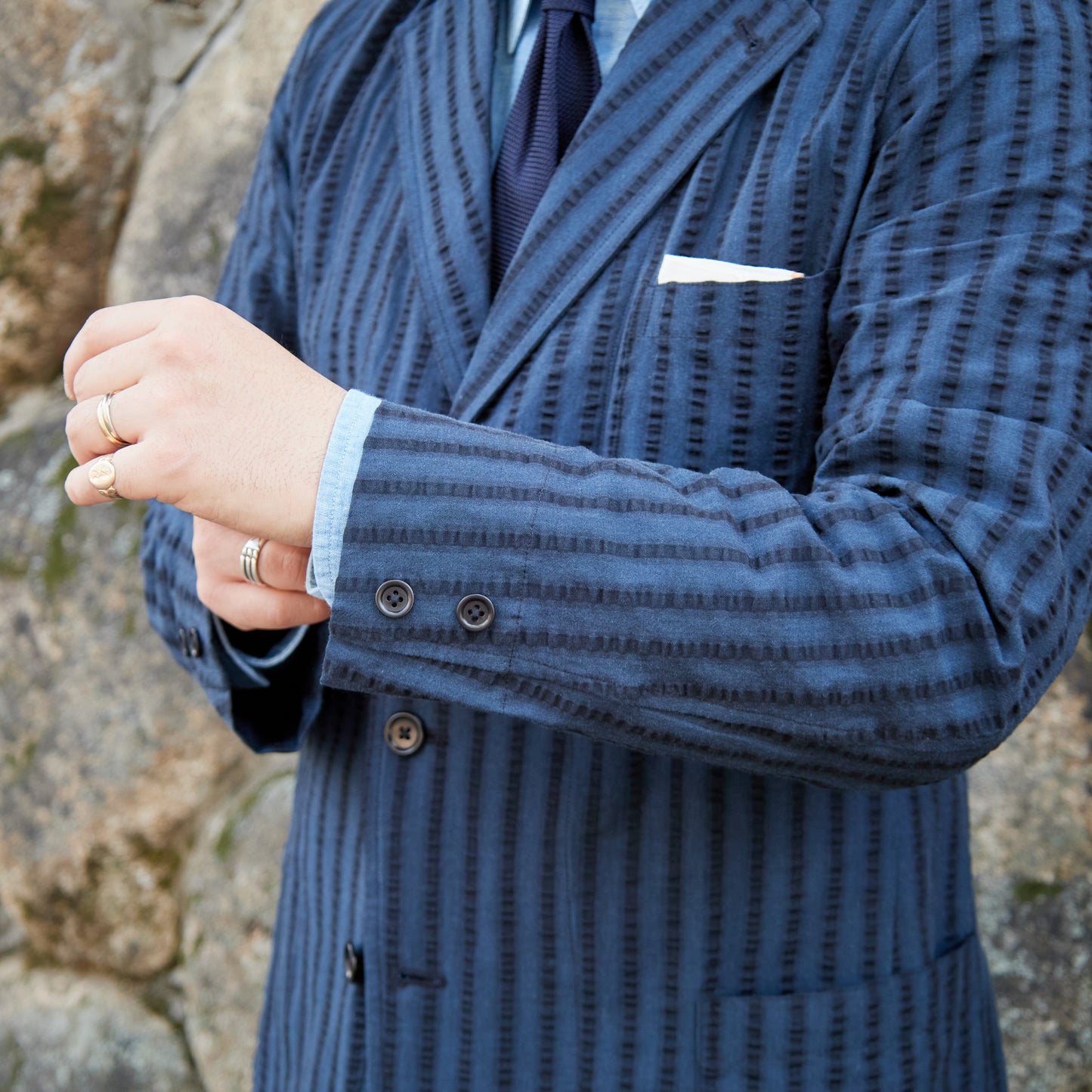 【NAGOYA LIMITED】DIOGENE WIDE SEERSUCKER GREEN STRIPE