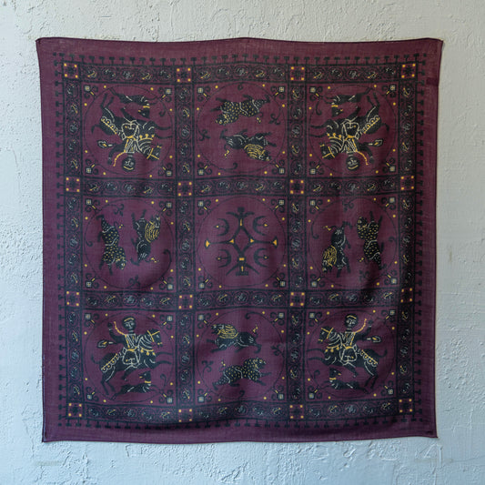 SQUARE SCARF MOSAIC ANIMALS BURGUNDY