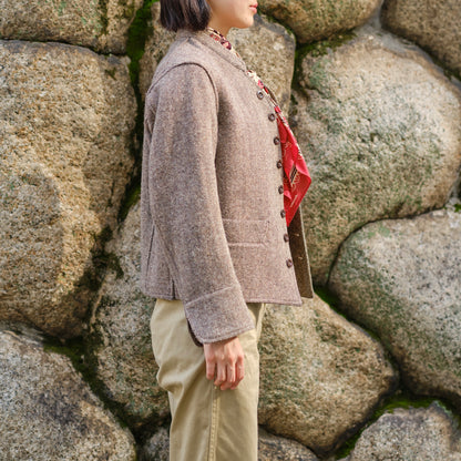LADIES DOLMAN WOOL TWEED HRRING-BONE