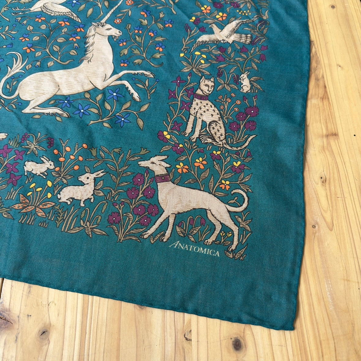 DRAKE'S SQUARE SCARF UNICORN GREEN