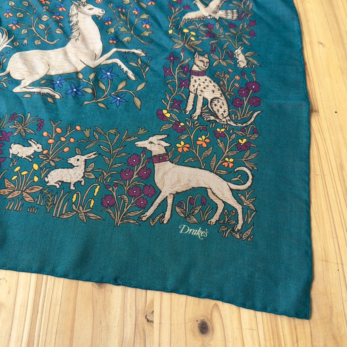 DRAKE'S SQUARE SCARF UNICORN GREEN