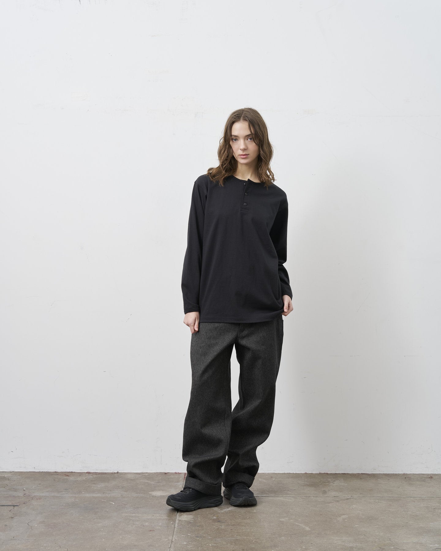 BIG YANK HENLEY NECK TEE L/S BLACK