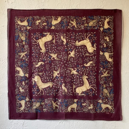 DRAKE'S SQUARE SCARF UNICORN BURGUNDY