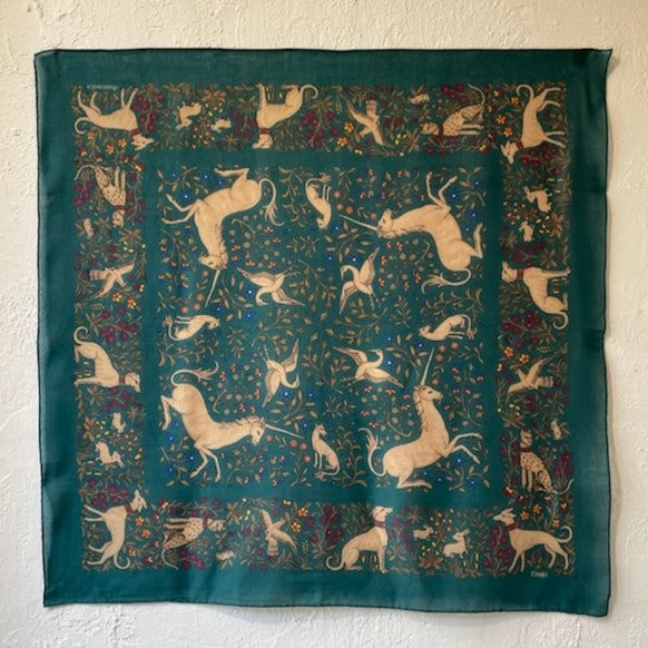 DRAKE'S SQUARE SCARF UNICORN GREEN