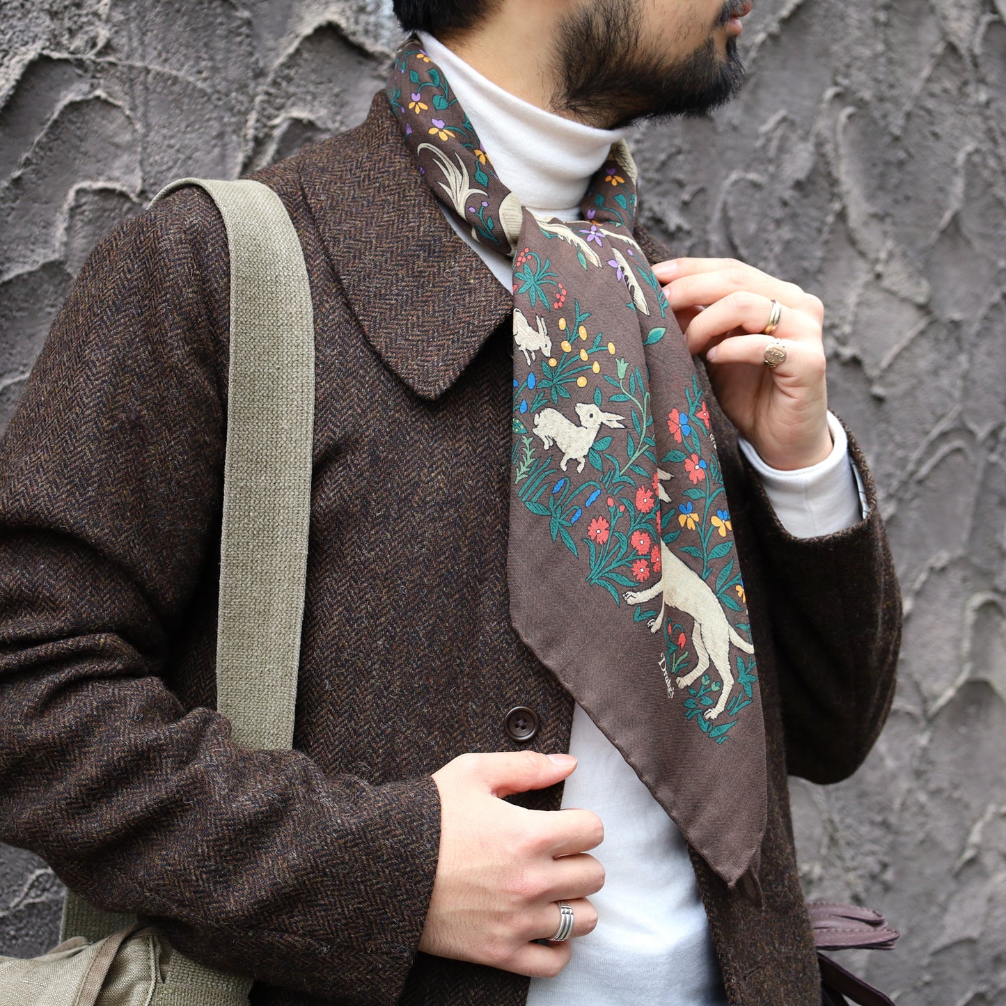 DRAKE'S SQUARE SCARF UNICORN BROWN