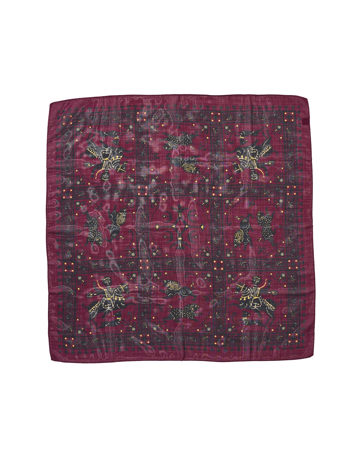 SQUARE SCARF MOSAIC ANIMALS BURGUNDY