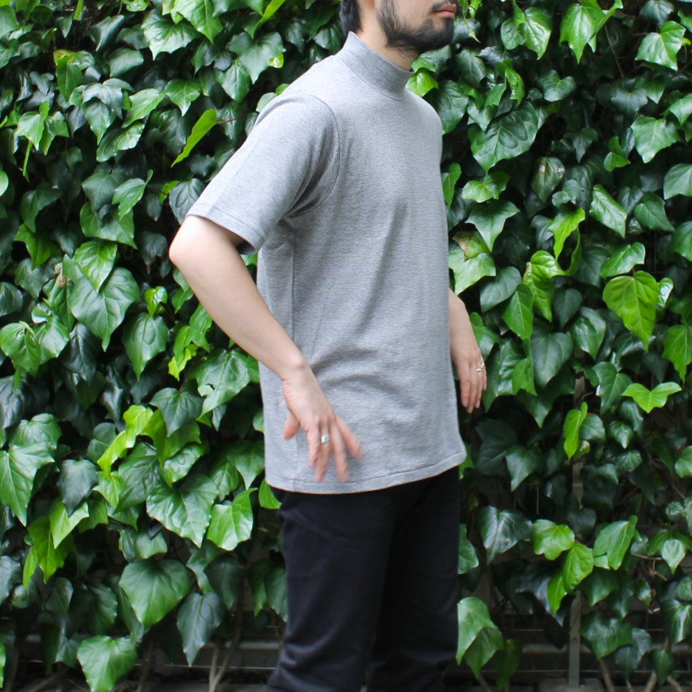 MOCK NECK TEE S/S MICRO STRIPES