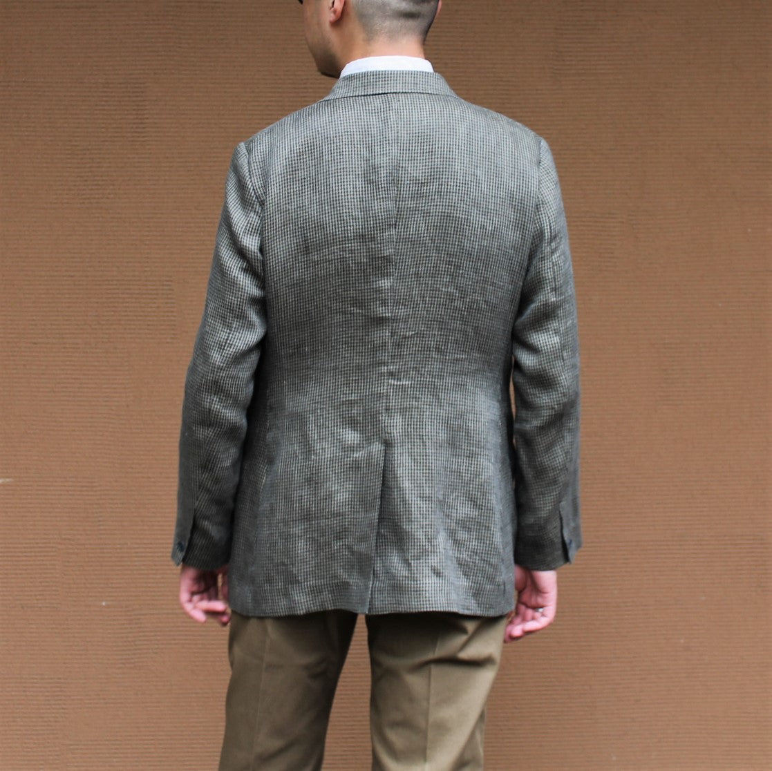 CHARLY LINEN CHECK OLIVE BLUE