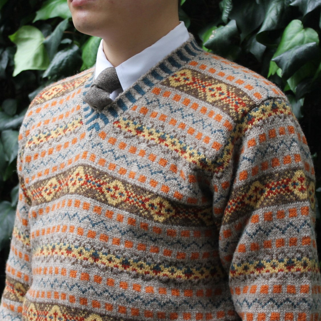 V-NECK FAIR ISLE SWEATER YOUNG PRINCE OF WALES
