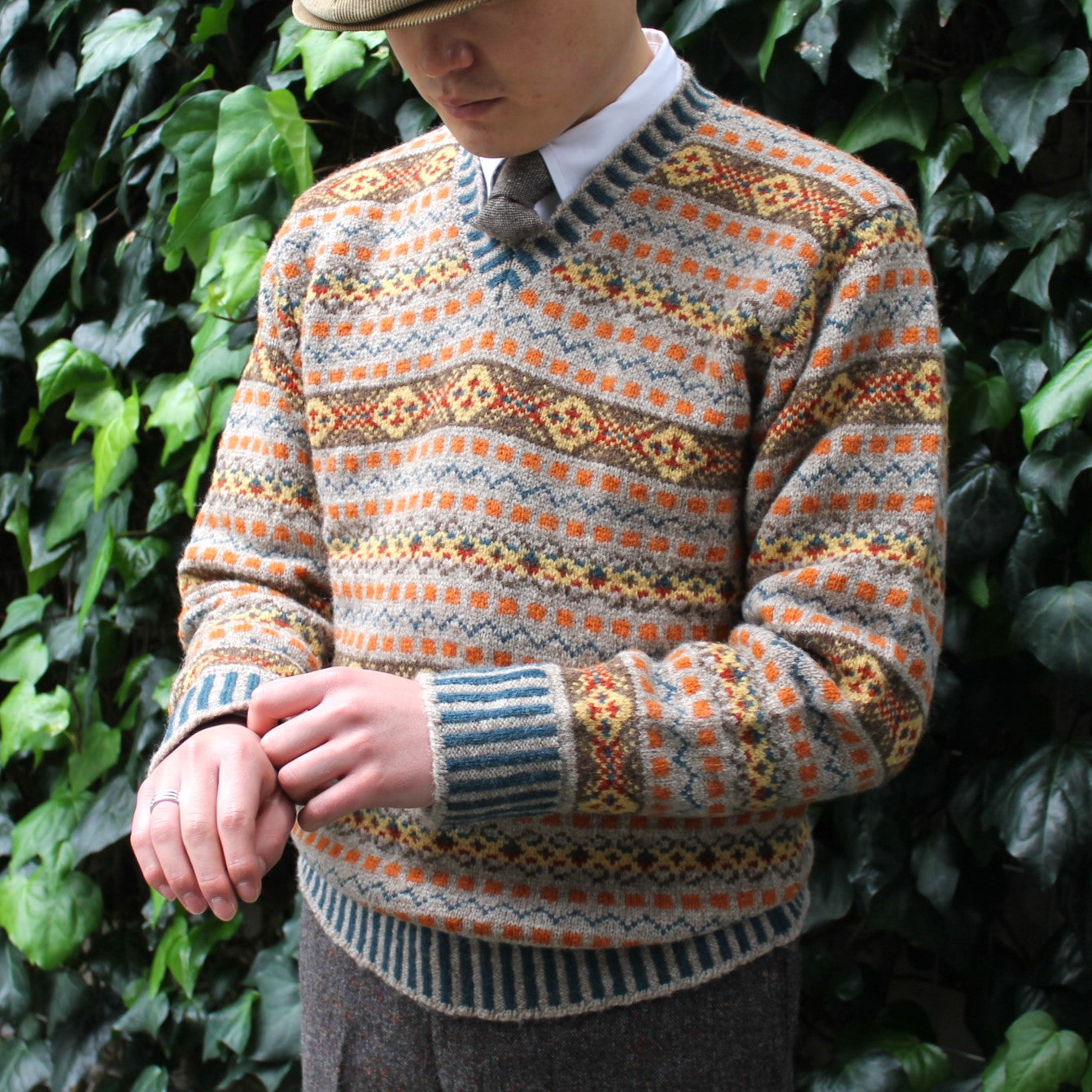 V-NECK FAIR ISLE SWEATER YOUNG PRINCE OF WALES